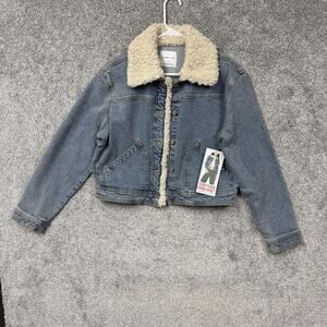 Celebrity Pink Denim Jacket Juniors L Teddy Sherpa Western Winter Gorpcore Lite